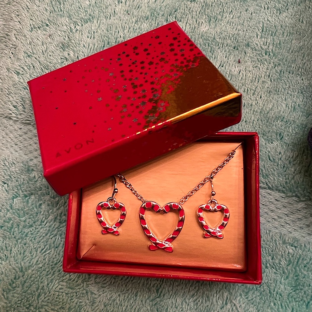 candy cane heart necklace & earrings set, silver